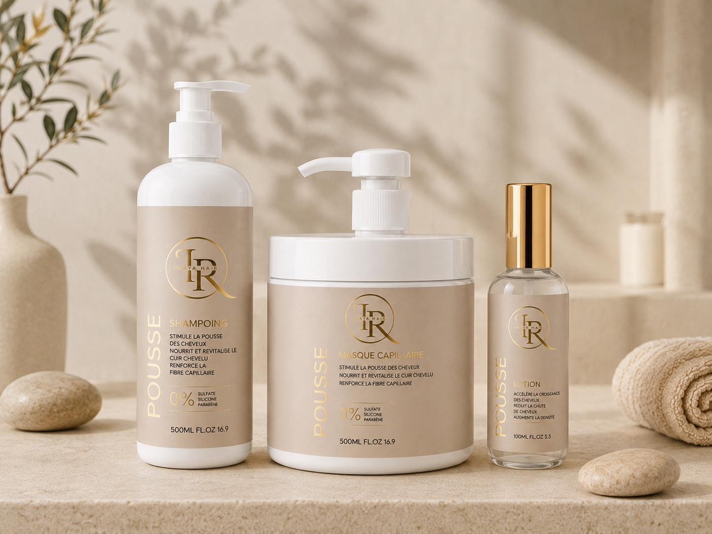🌿 Routine complète Pousse & Anti-Chute – Shampoing, Masque & Lotion