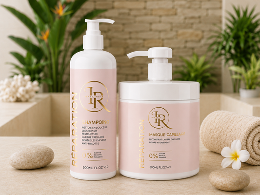 🌼 Gamme Réparatrice shampoing & masque – Cheveux secs, cassants & abîmés